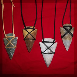 arrowhead necklaces hand knapped from Agate gemstone, real arrowhead, fully functional for archery.